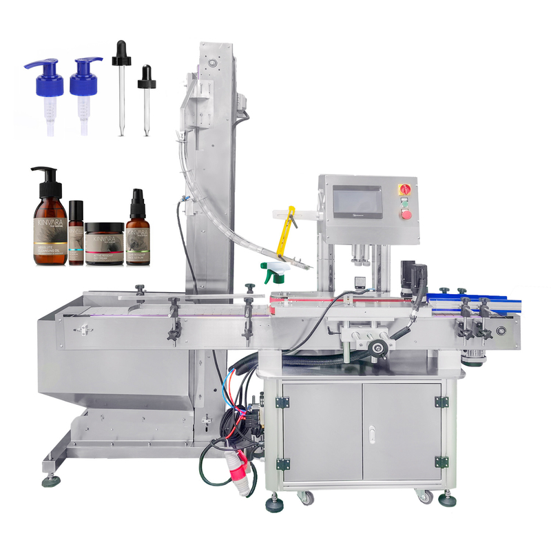Automatic Twisting Plastic Capper Bath Oil Shampoo Bottle Screw Capping Machine With Lid Feeder